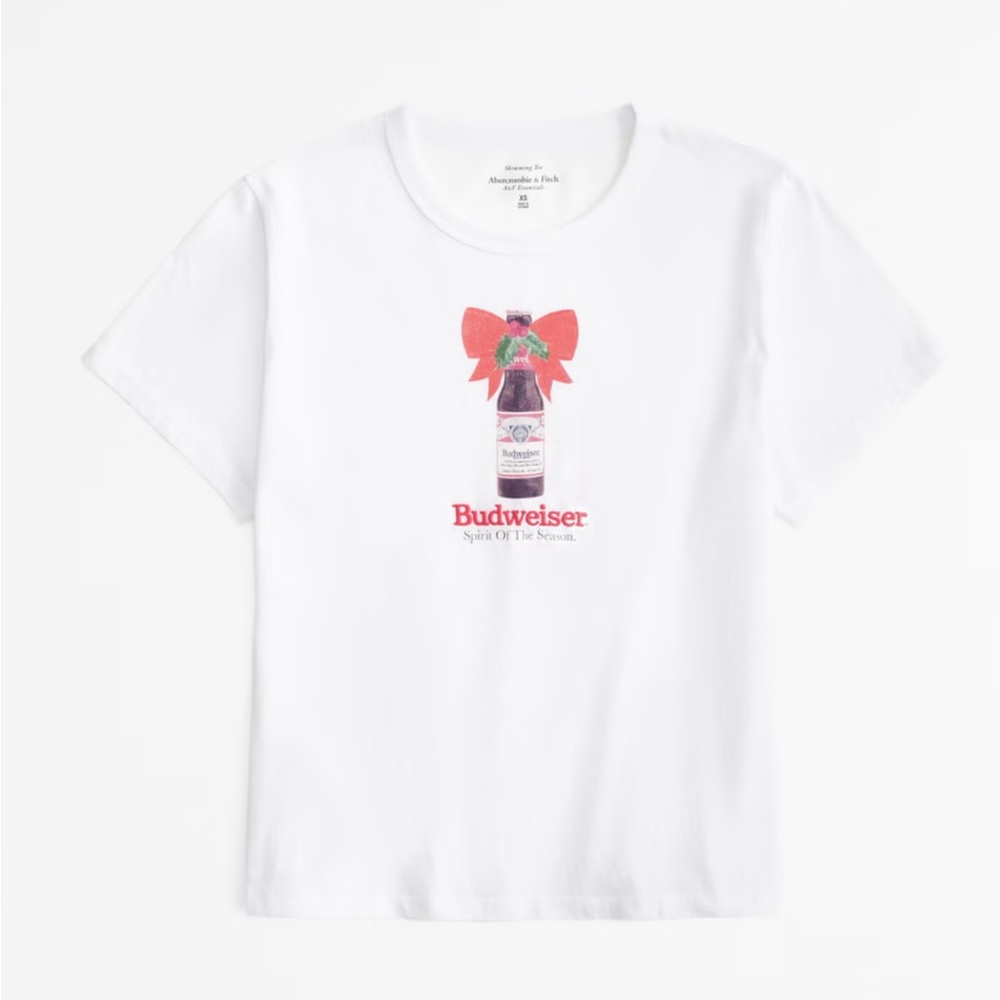 White T-Shirt Graphic Abercrombie and fitch Budweiser spirit of the season tee